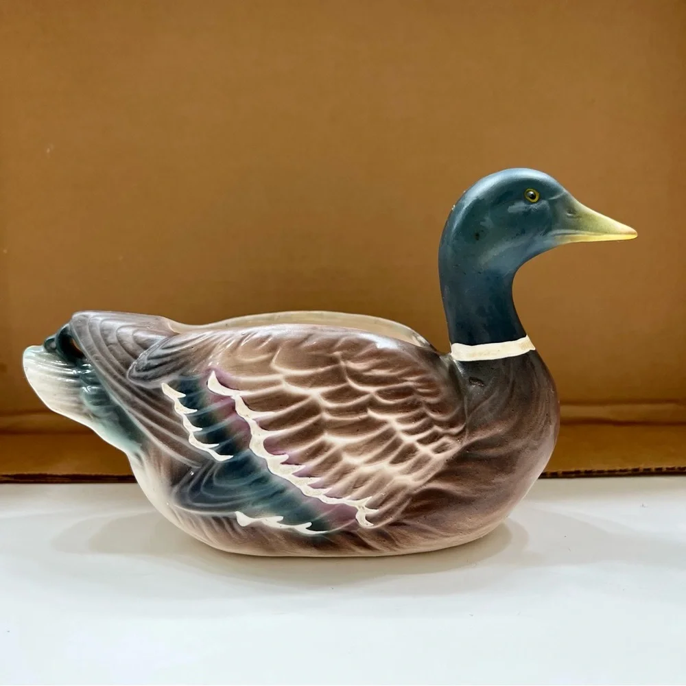 Vintage Porcelain Mallard Duck Flower‎ Planter Dish Holder